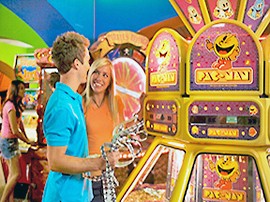 teens playing in arcade