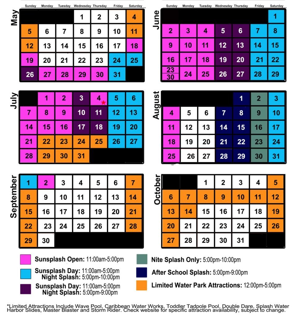 water park schedule