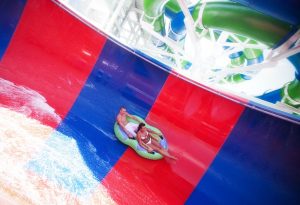 2 kids on bowl water slide